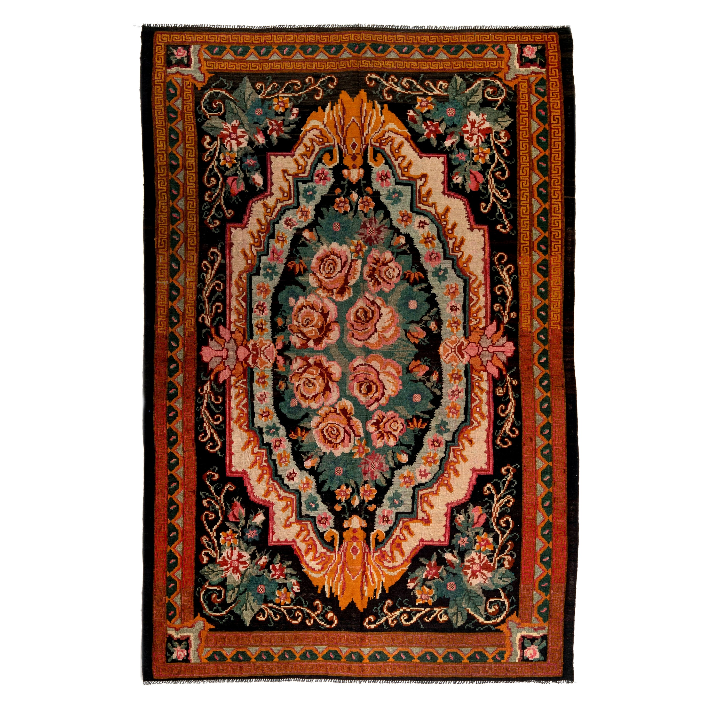 6.9x10.2 Ft Vintage Bessarabian Kilim, Floral Handwoven Wool Rug from Moldova