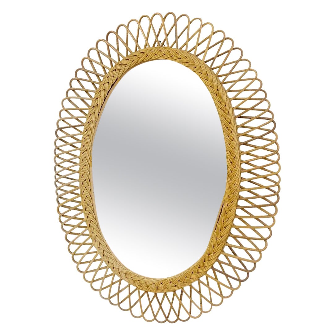 Mid-Century Modern Rattan Mirror, Italy, 1950s