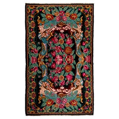 Tapis Kilim bessarabique vintage en laine tissée à la main à motifs floraux, 7,2 x 1,6 m