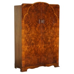 Stunning Antique Art Deco 1920's Burr Walnut Large Wardrobe Part of Large Suite