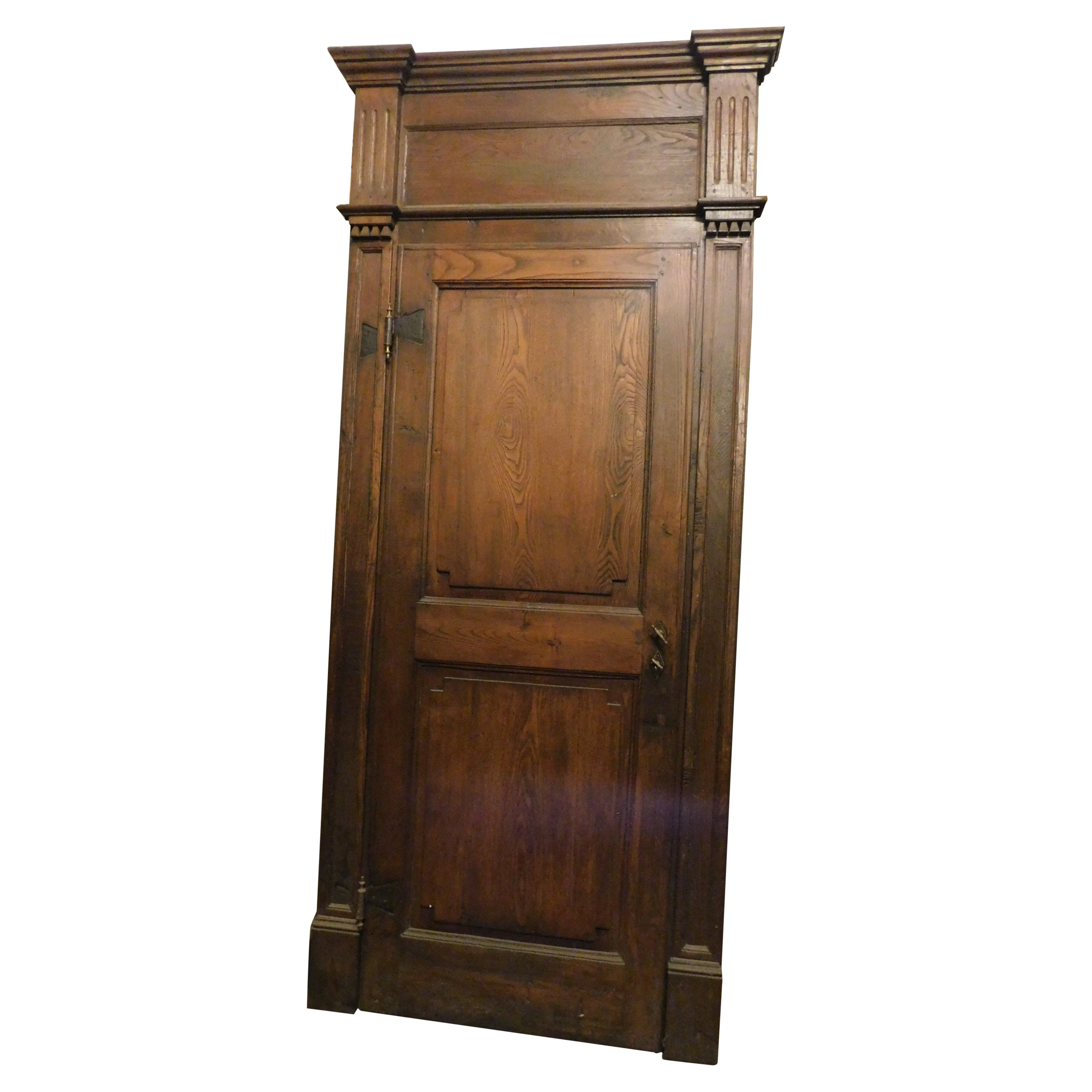 Antique Door Complete with Frame, Brown Chestnut, 18th Century Italy For Sale