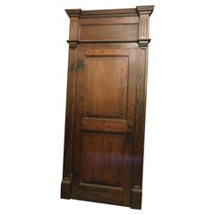 Antique Door Complete with Frame, Brown Chestnut, 18th Century Italy