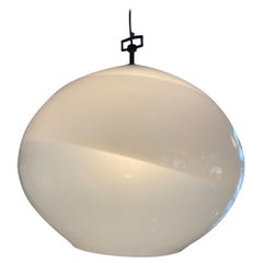 Vintage Vistosi White Opal Swirl Glass Pendant Chandelier, Murano