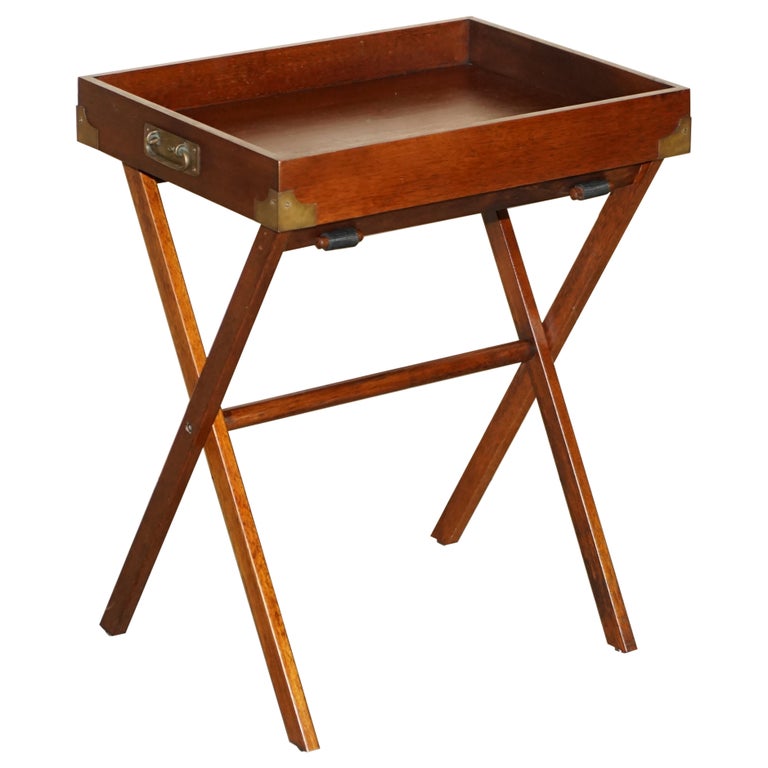 Vintage Hardwood Folding Campaign Tray Table with Removable Top for