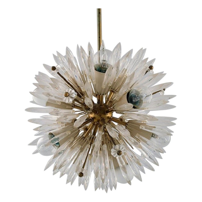 Emil Stejnar for Rupert Nikoll, Impressive Ceiling Lamp in Brass and Art Glass For Sale