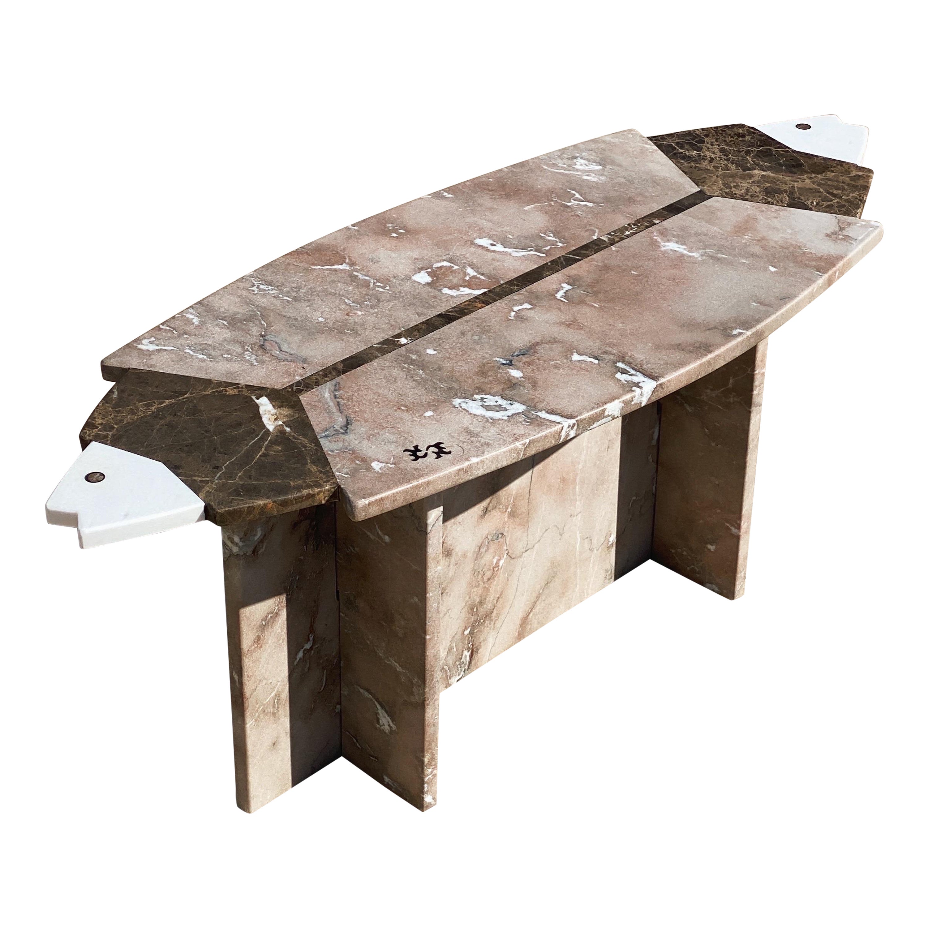 Artisanal Hand-Crafted Fish Marble Coffee Table, Mid Century For Sale