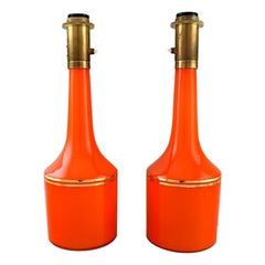Used Anders Pehrson for Ateljé Lyktan, Two Large Table Lamps in Orange Art Glass