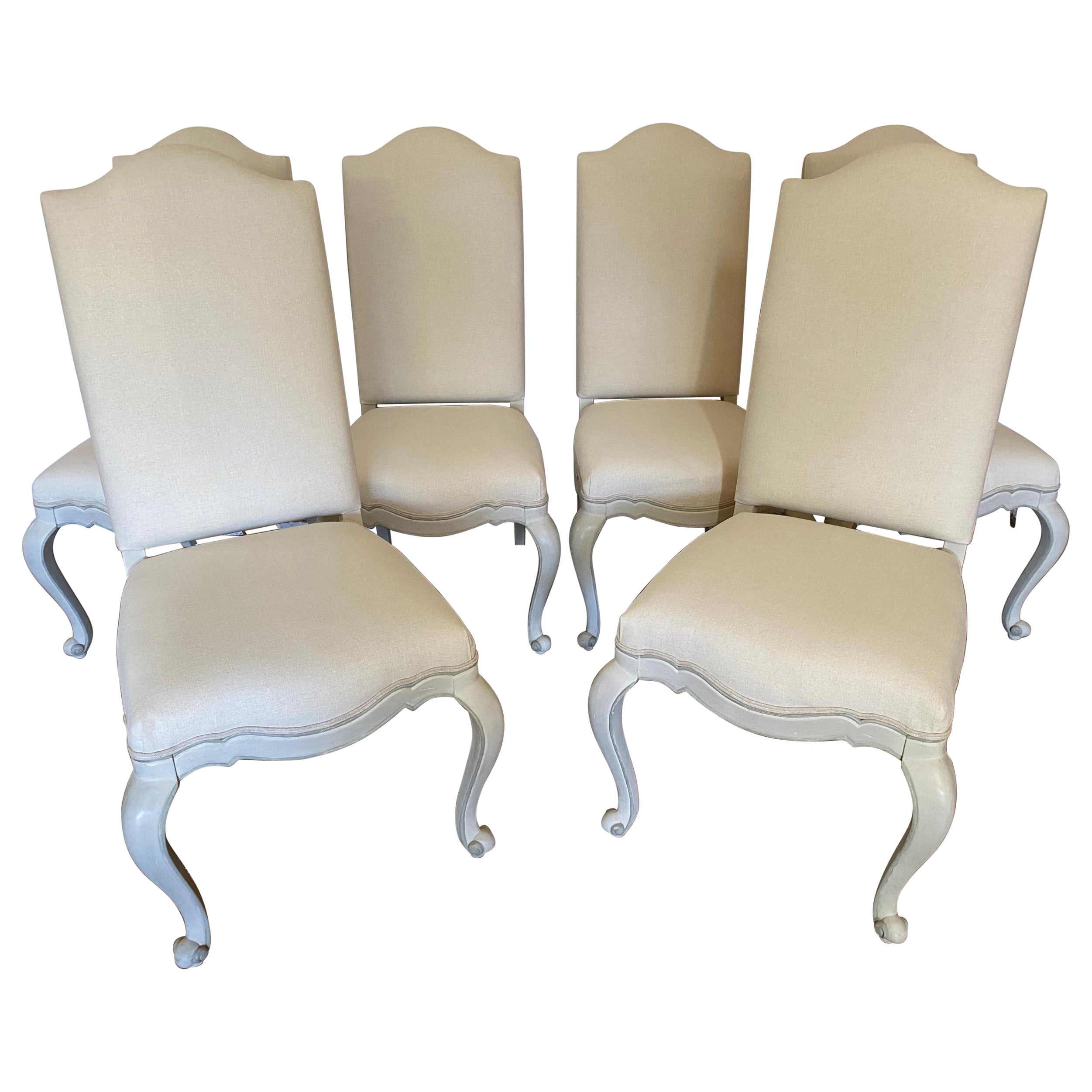 Set of 6 High Back French Country Provincial Style Upholstered Dining Chairs For Sale