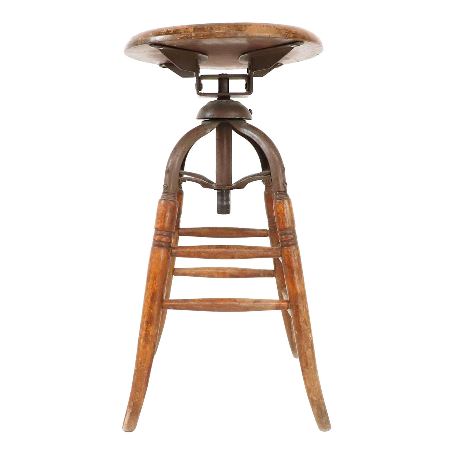 19th Century Industrial Maple Drafting Stool