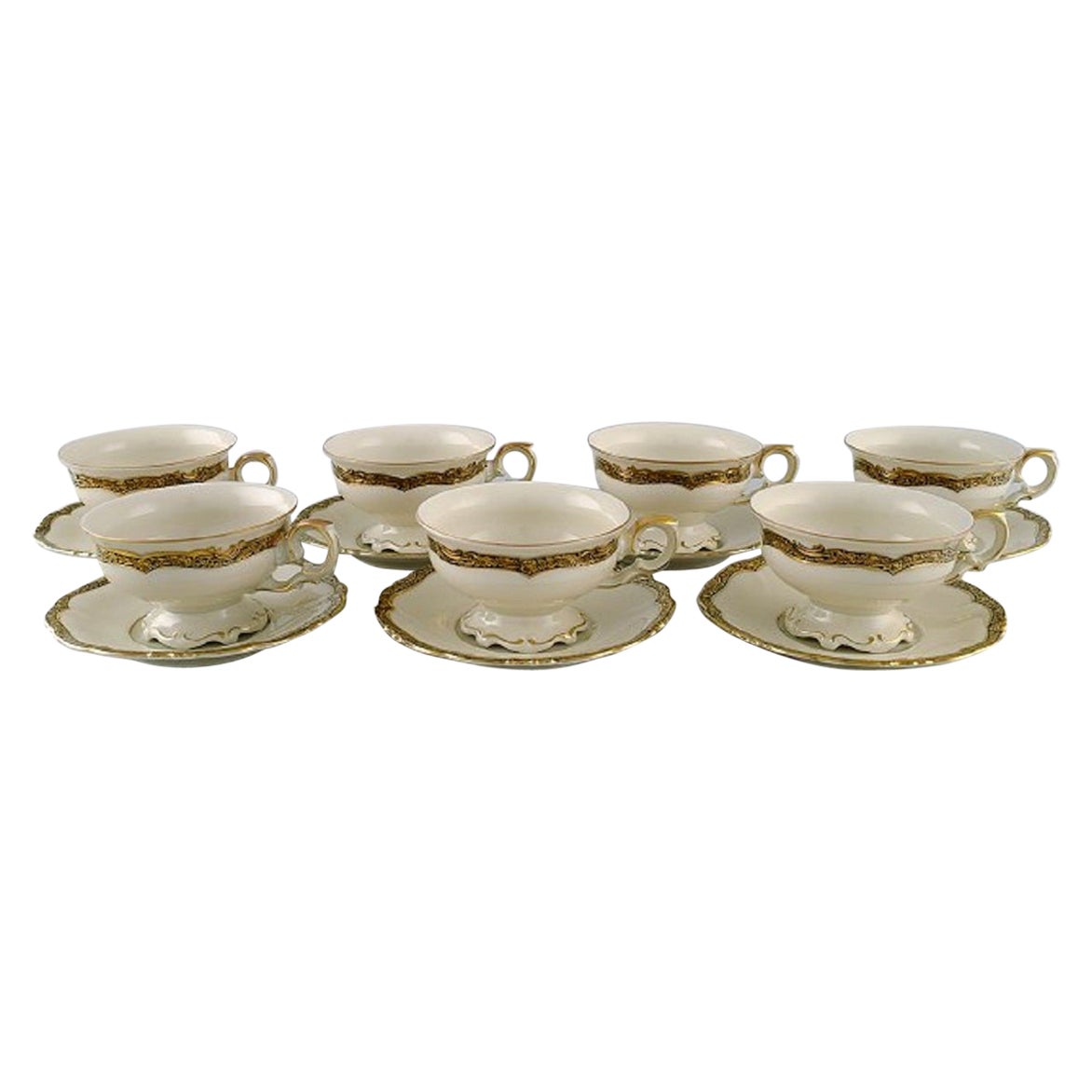 KPM, Berlin, Seven Royal Ivory Tea Cups with Saucers in Cream-Colored Porcelain  For Sale