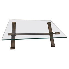 Superb Industrial Modern Glass & Steel Coffee Table