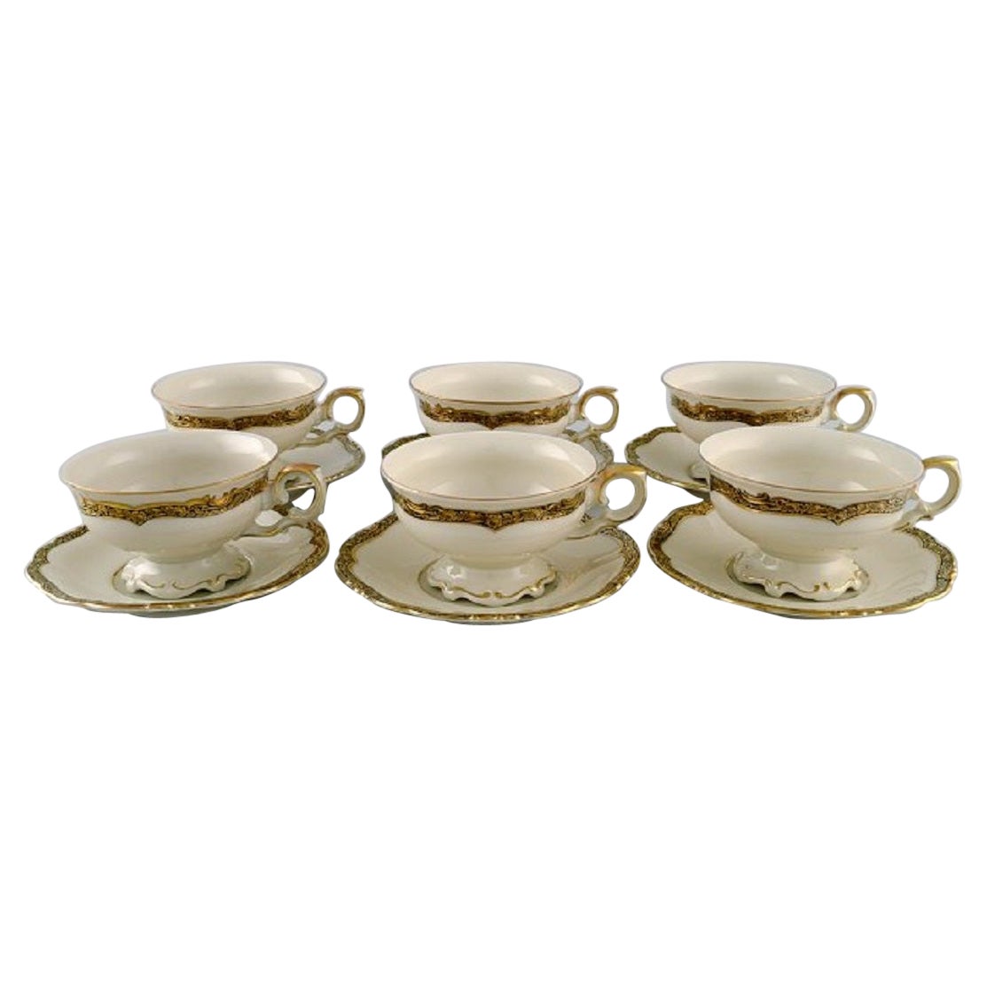 KPM, Berlin, Six Royal Ivory Tea Cups with Saucers in Cream-Colored Porcelain