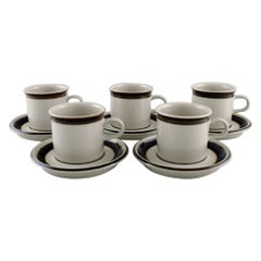 Vintage Anja Jaatinen-Winqvist for Arabia, Five Karelia Coffee Cups with Saucers