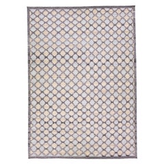Modern Swedish Style Gray and Beige Handmade Geometric Wool Rug