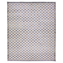 Gray Modern Swedish Style Handmade Wool Rug with Geometric Motif