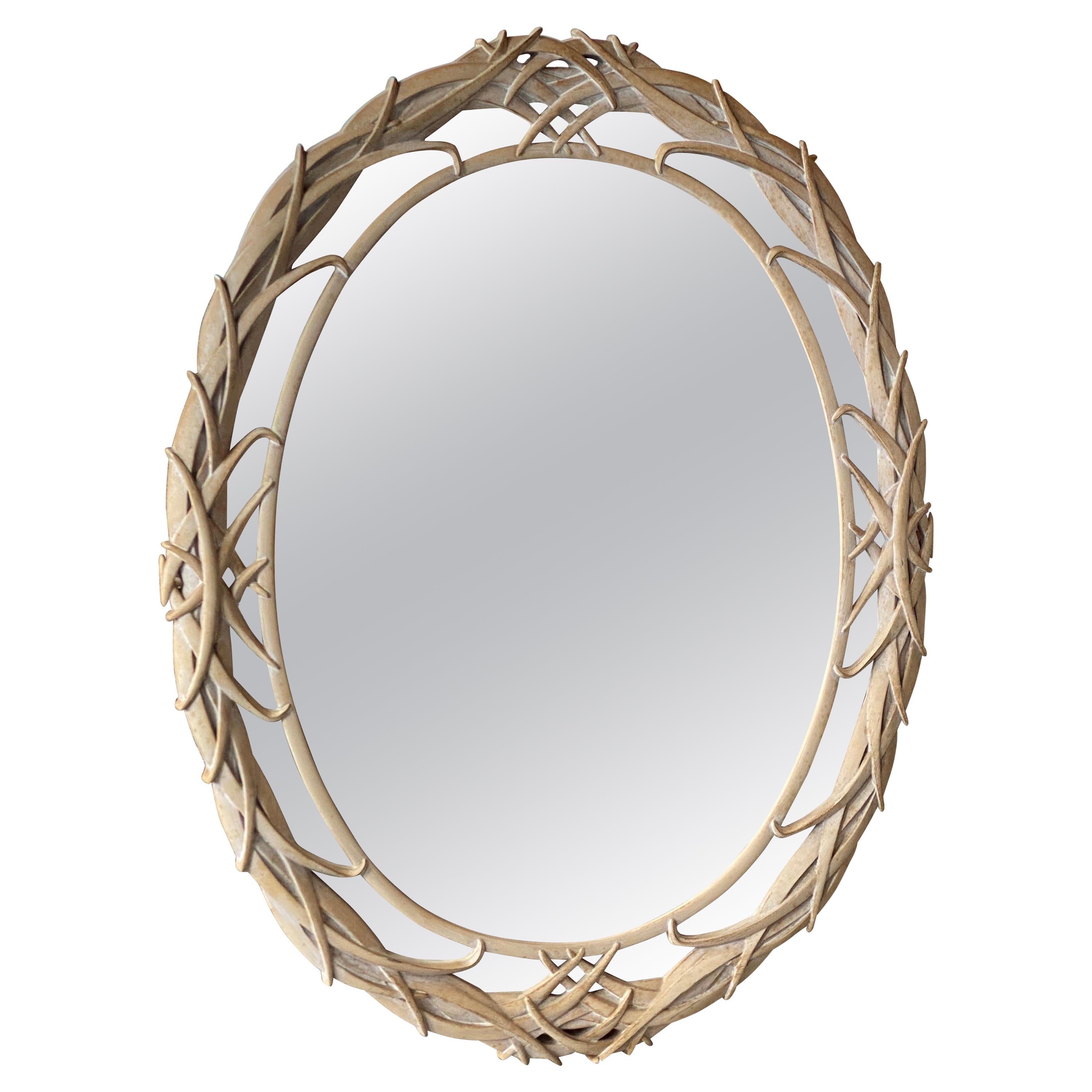 Vintage Oval Palm Frond Leaf Leaves Palm Beach Wall Mirror