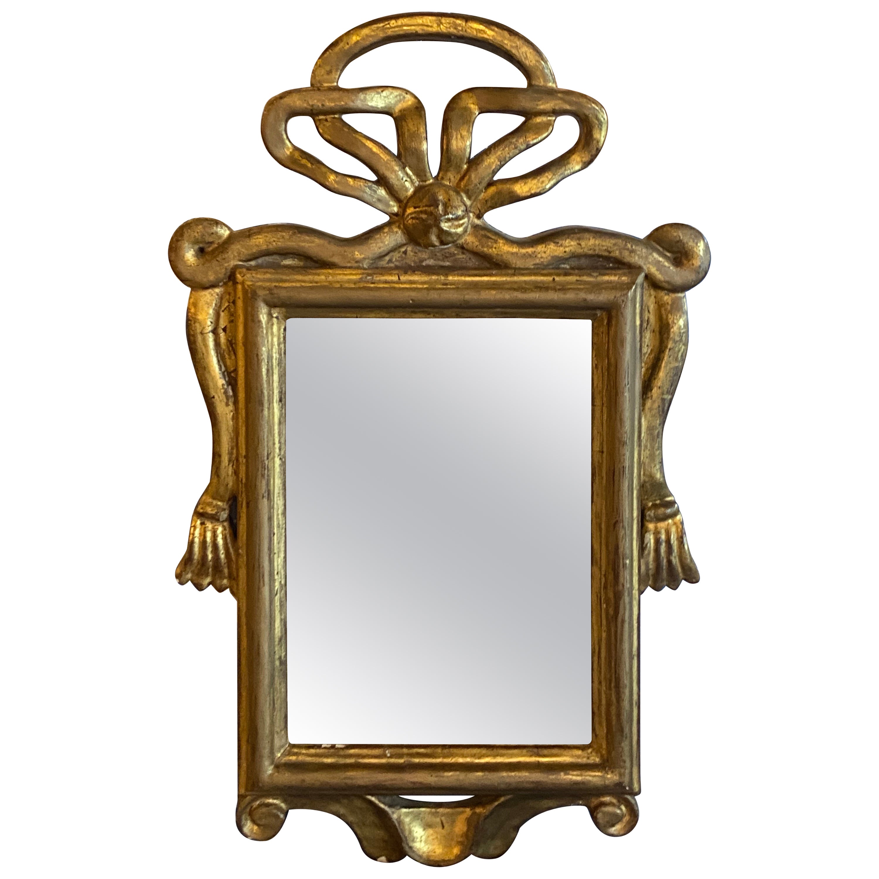 Vintage Gold Wood Gilt Wall Mirror Ribbon Tassel Bow For Sale at 1stDibs