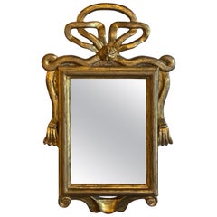 Vintage Gold Wood Gilt Wall Mirror Ribbon Tassel Bow 
