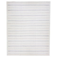 Modern Swedish Style Handmade Beige And Gray Wool Rug With Striped Design