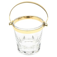 Signed Baccarat Crystal Glass, Brass Small Modernist Ice Bucket Barware Vintage