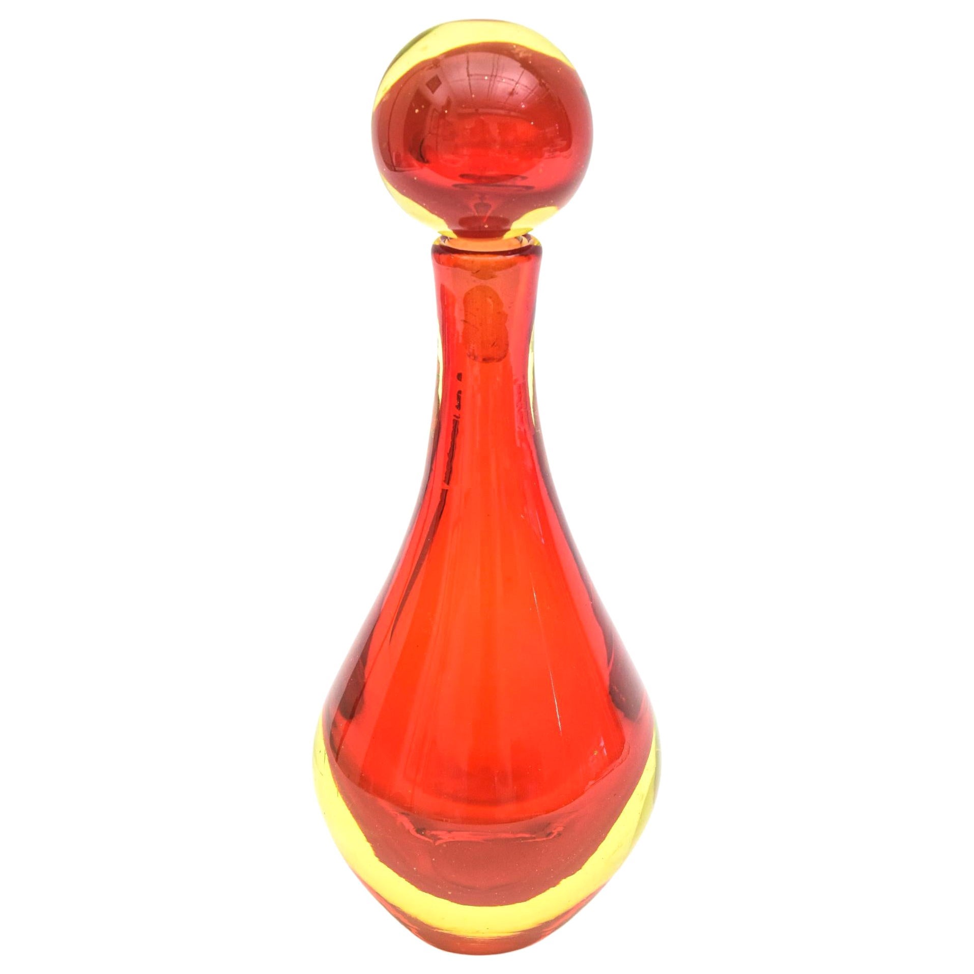 Antonio da Ros for Cenedese Murano Sommerso Red Yellow Glass Decanter Bottle
