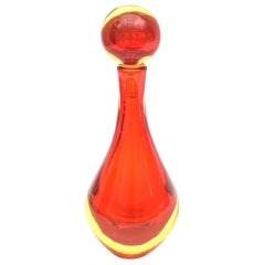 Antonio da Ros for Cenedese Murano Sommerso Red Yellow Glass Decanter Bottle