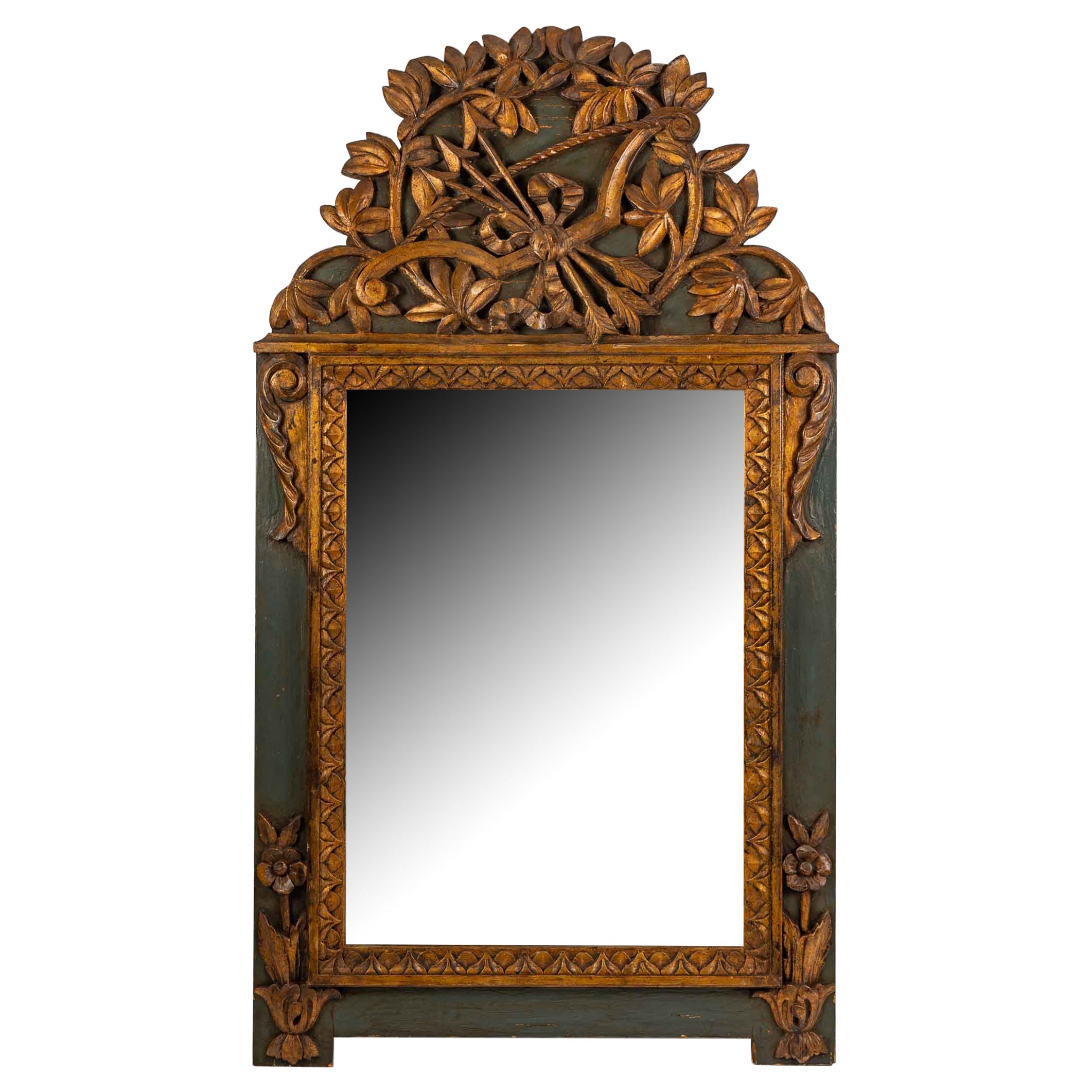 Grand miroir en Wood Wood sculpté, style Louis XVI, fin du 19ème siècle