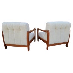 R. Huber Style Teak Frame Low Profile Armchairs Newly Upholstered, Set of 2