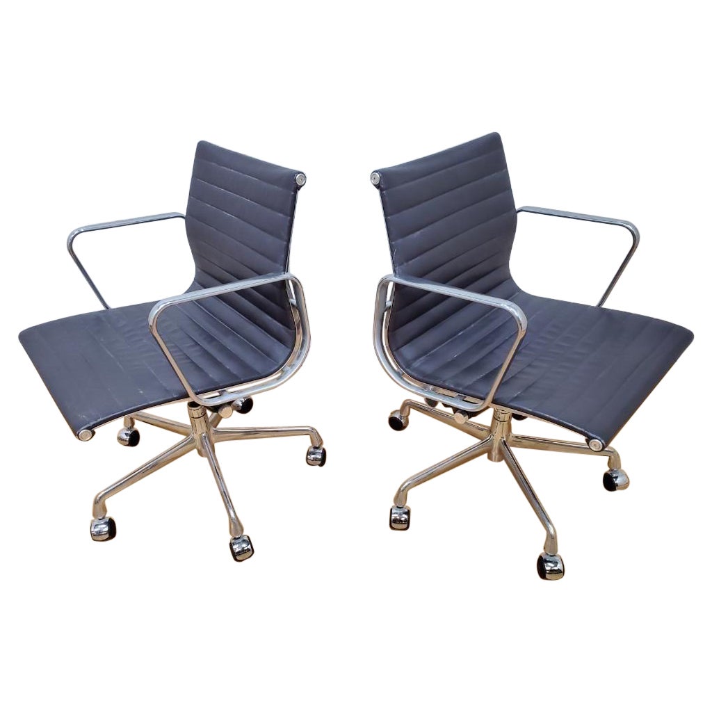 Herman Miller Eames Aluminum Management Group Leather Chair, Set of 2