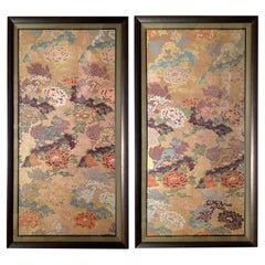 Antique Pair of Japanese Silk Brocade Framed Panels