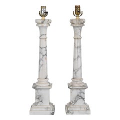 Pair of Italian Alabaster Column Lamps, 1960s