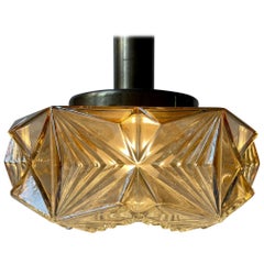 Scandinavian Modern Brass and Honey Glass Ceiling Lamp by Vitrika, 1960s
