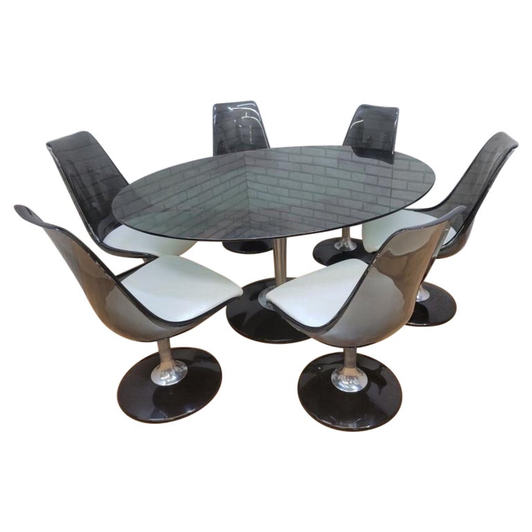 MidCentury Modern Smoked Glass Tulip Dining Set by Chromcraft For Sale at 1stDibs