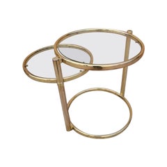Milo Baughman Style Articulating 2-Tier Brass and Glass Cocktail Table