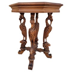 Antique Victorian Figural Crane Leg Walnut Octagon Top Cocktail Table