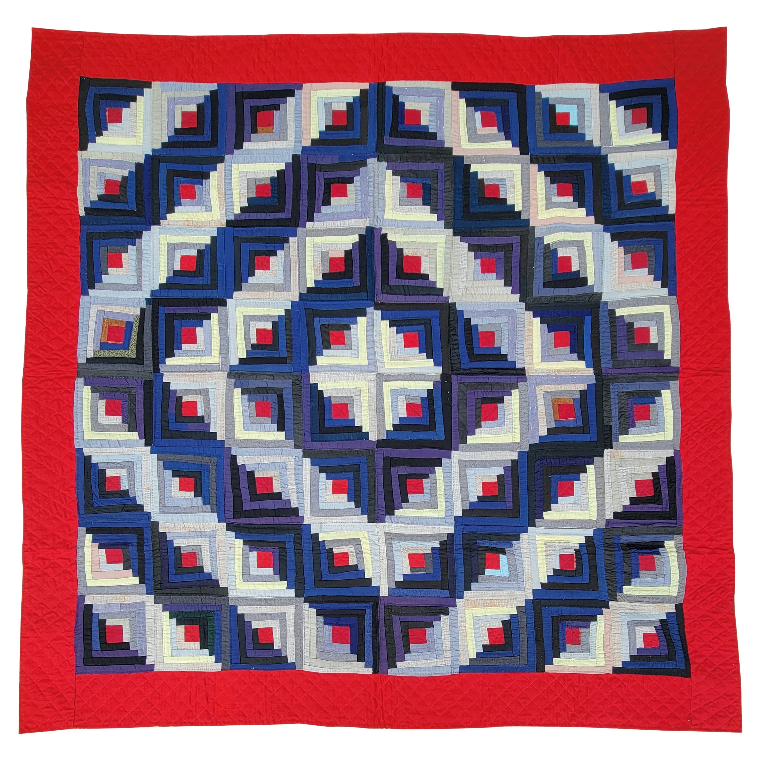 19thc Wool Log Cabin Quilt from Pennsylvania