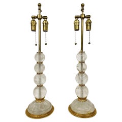 Pair of Baques Rock Crystal Table Lamps, 19th/20th Century
