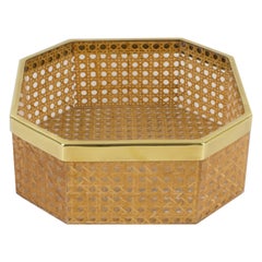 Christian Dior Home Collection Lucite and Rattan Basket Bowl Centerpiece, 1970s