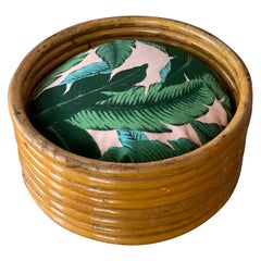 Vintage Round Rattan Tropical Palm Leaf Leaves Palm Beach Dog Bed