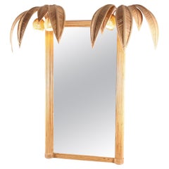 Grand miroir en rotin lumineux à double arbre de noix de coco / palmier