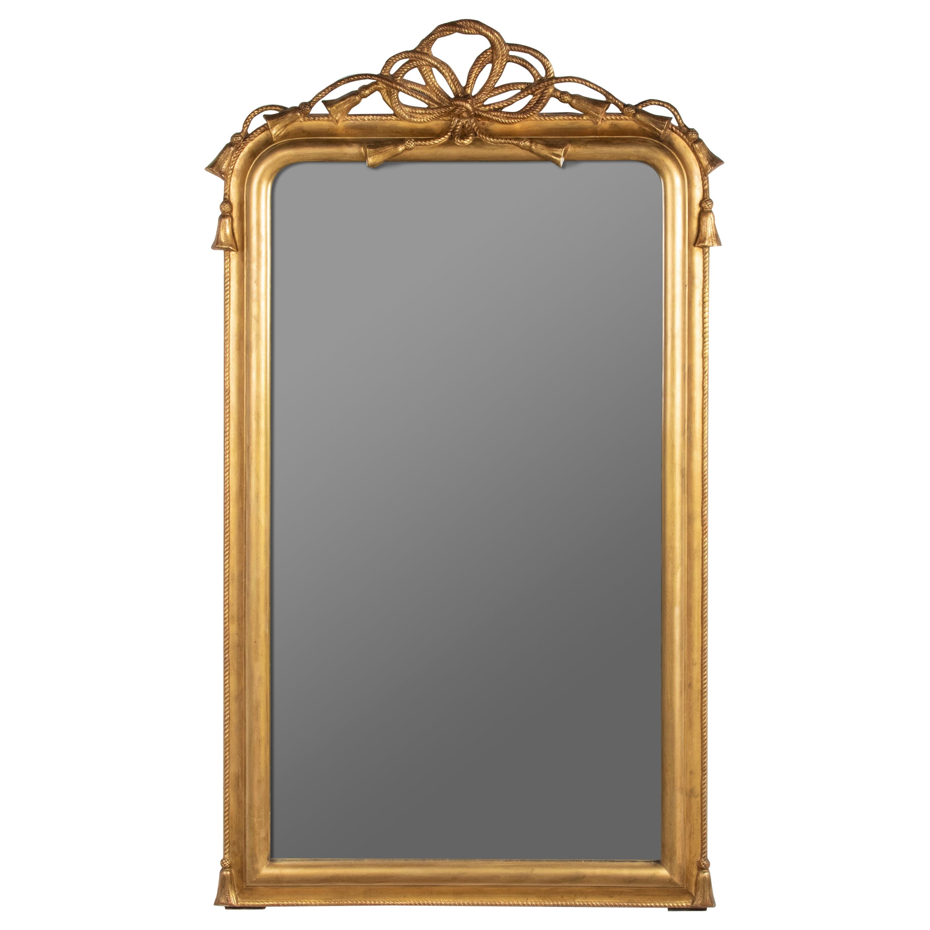 19th Century Napoleon III Gilded Wall Mirror with Rope and Tassels For Sale