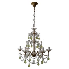 Antique French Rare Green Chartreuse Murano Glass Drops Crystal Chandelier, circa 1920