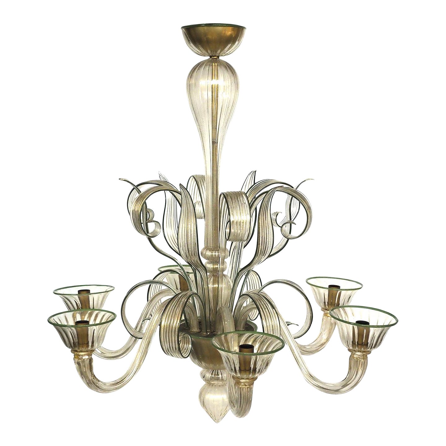 Six-Branch Gold-and-green-colored Crystal Chandelier by Galliano Ferrero