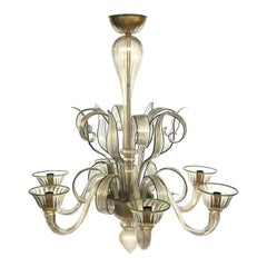 Vintage Six-Branch Gold-and-green-colored Crystal Chandelier by Galliano Ferrero