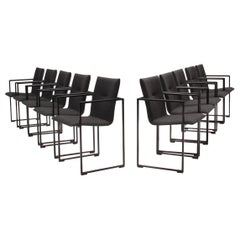 Arco by Burkhard Vogtherr Black Metal and Grey Fabric Frame Chairs, Set of 10