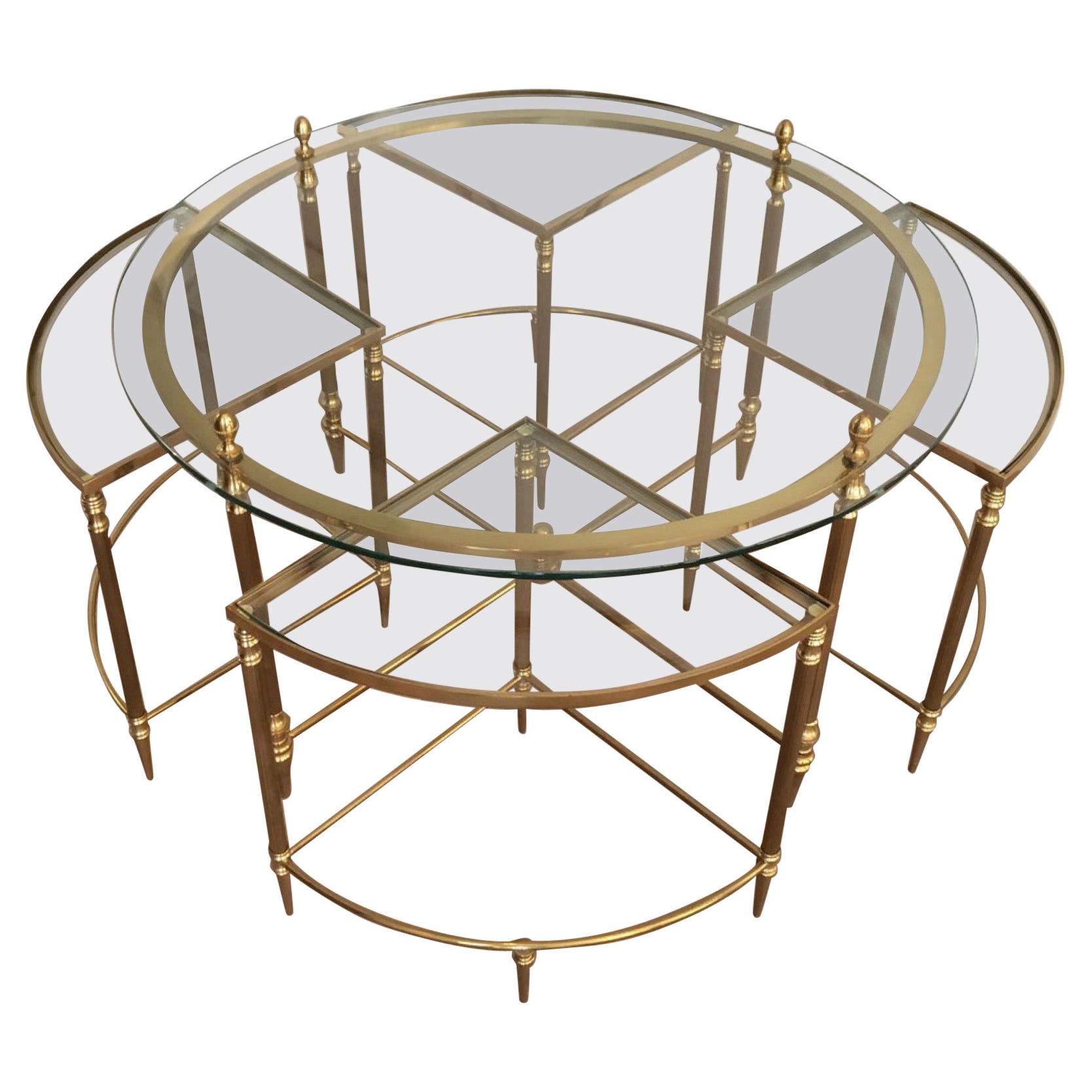 Neoclassical Round Brass Coffee Table with 4 Nesting Tables by Maison Baguès