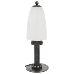 Paul Kiss French Art Deco Alabaster & Wrought-Iron Table Lamp, 1920s