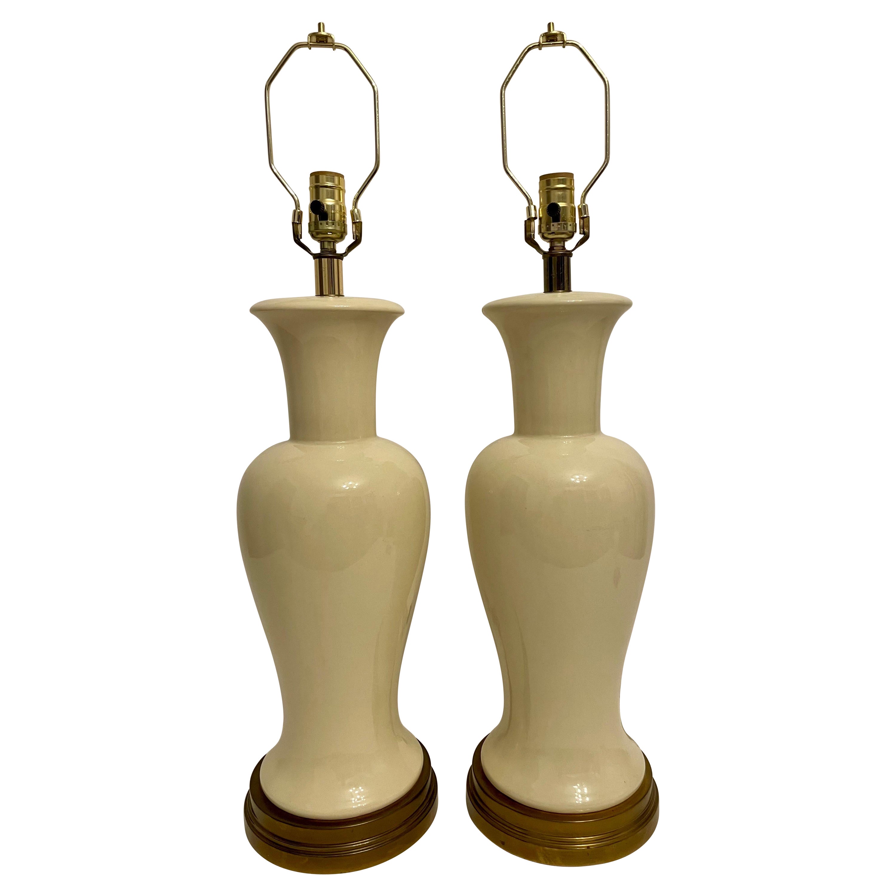 Pair Ginger Jar Form Table Lamps On Patinated Bases For Sale