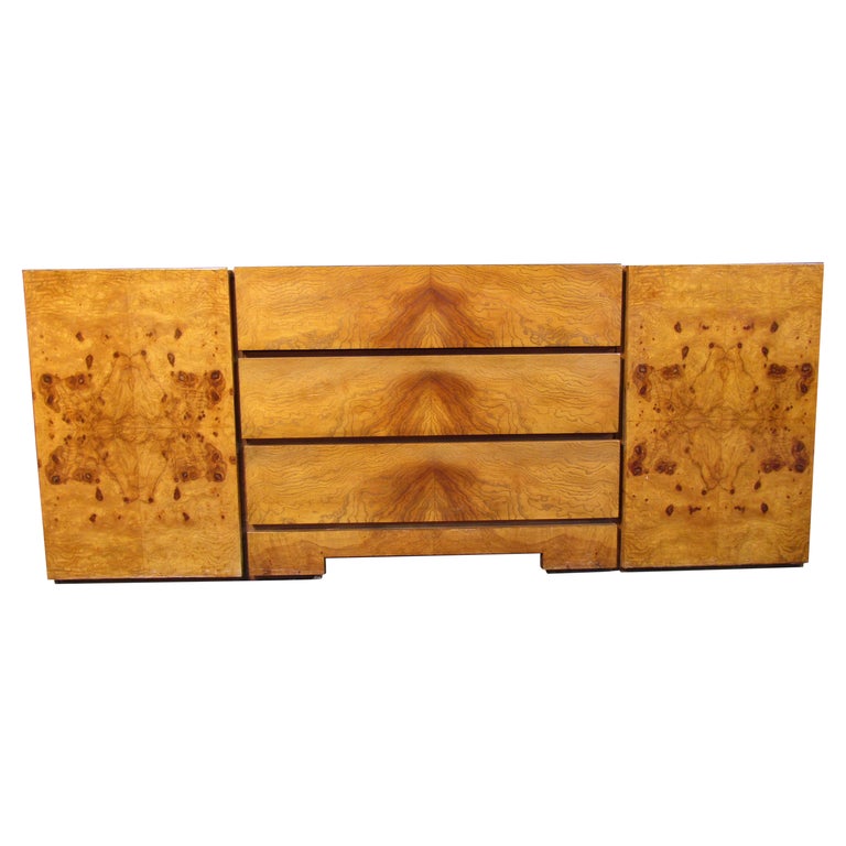 Vintage Burl Credenza in the style of Milo Baughman For Sale