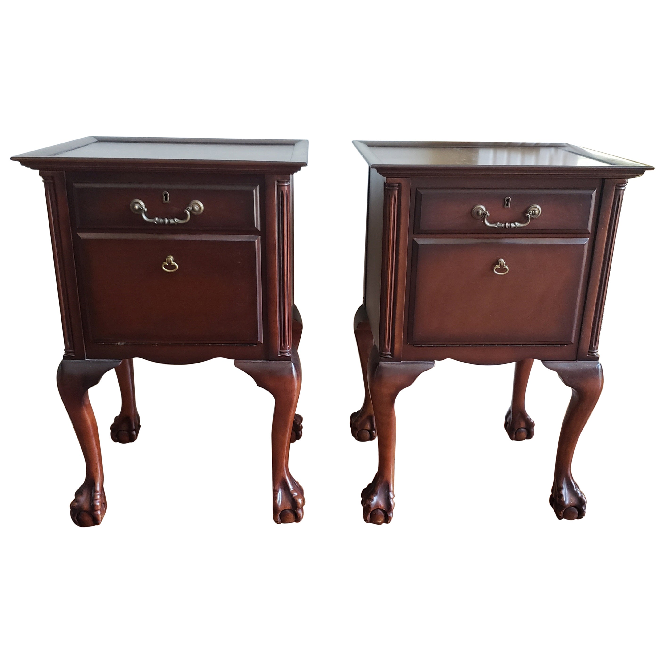 Vintage Chippendale Mahogany Side Tables Nightstands, a Pair